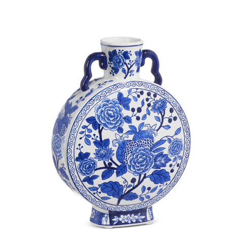 Blue & White Floral Vase With Handles