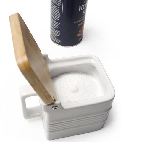 Stoneware + Bamboo Salt Box Cellar Neutral Kitchen Accessories Gifts For Foodies