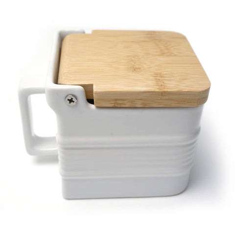 Stoneware + Bamboo Salt Box Cellar Neutral Kitchen Accessories