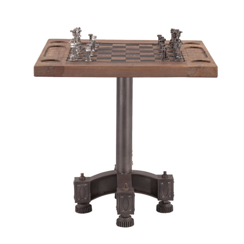 Eiffel Chess Bistro Table Reclaimed Wood Iron Industrial Base