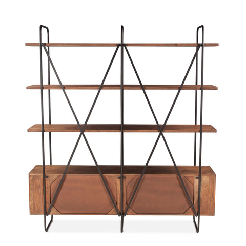 Verbania 75" Acacia Wood Bookshelf With Iron Frame