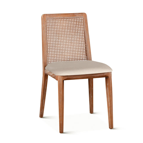 Simone Dining Chair Off White Linen Seat With Cane Back Modern Coastal Style