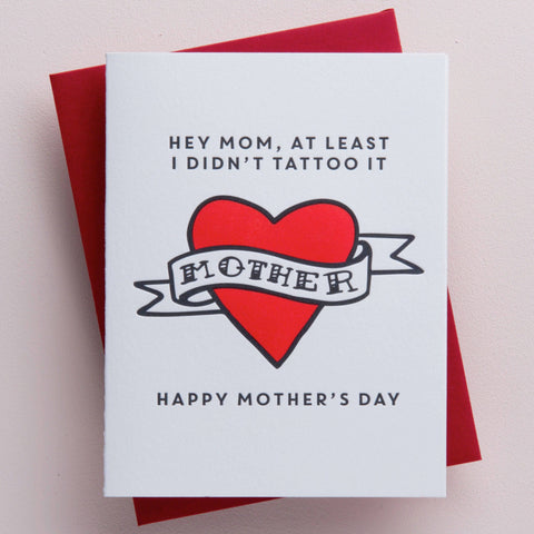 Mother Tattoo Letterpress Mother's Day Greeting Card