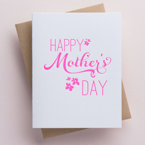 Happy Mother's Day Letter Press Greeting Card + Pink Flowers + Simple