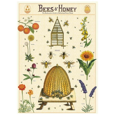 Cavallini Bees & Honey Poster + Beekeeper's Guide + Suitable For Framing + Vintage Inspired Imagery