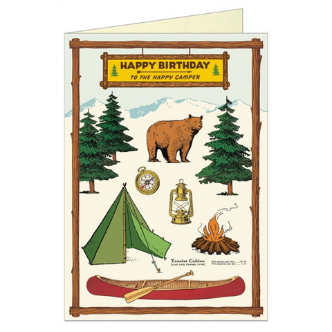 Cavallini Happy Birthday To The Happy Camper Greeting Card + Camping + Outdoors + Vintage Inspired