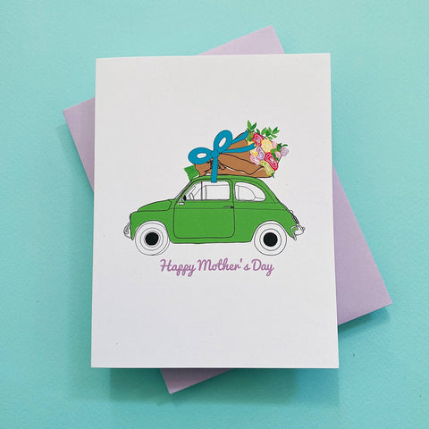Happy Mother's Day Moto Greeting Card - Fiat 500 - happy mothers day, card from daughter, funny mothers day, card for sister, flowers, mom gift, first mothers day, gifts for mom, from son, Step Mom Gift, best mom ever gift, dog mom card, i love you mom card