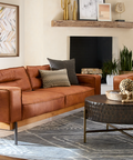 Portofino Modern Leather Sofa + Arm Chair, Cocoa Brown