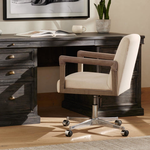 Modern Home Office with desk, chair, bookshelf and filing cabinet