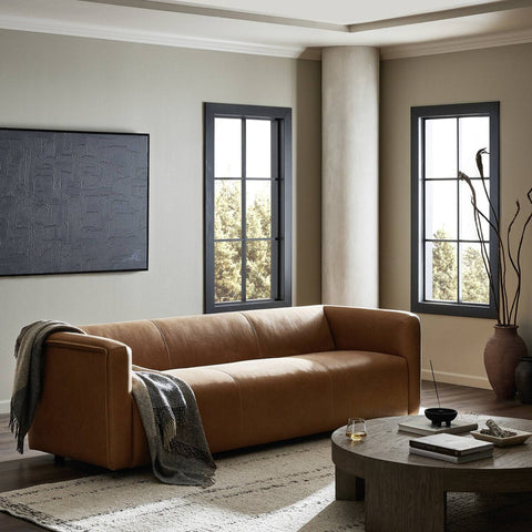 modern cognac top grain leather sofa 