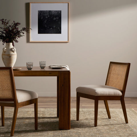 Antonia Cane Armless Dining Chair, Toasted Parawood/Savile Flax