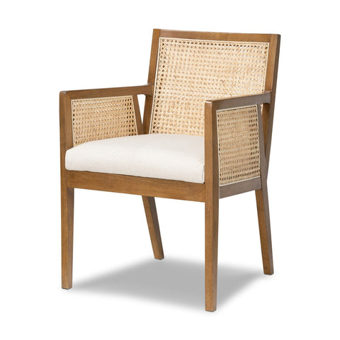 Antonia Cane Dining Arm Chair, Toasted Parawood/Savile Flax
