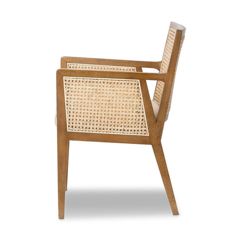 Antonia Cane Dining Arm Chair, Toasted Parawood/Savile Flax