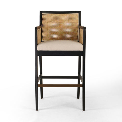 Antonia Cane Bar Chair, Brushed Ebony/Savile Flax