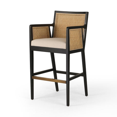 Antonia Cane Bar Chair, Brushed Ebony/Savile Flax