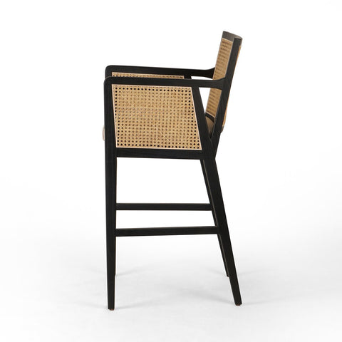 Antonia Cane Bar Chair, Brushed Ebony/Savile Flax