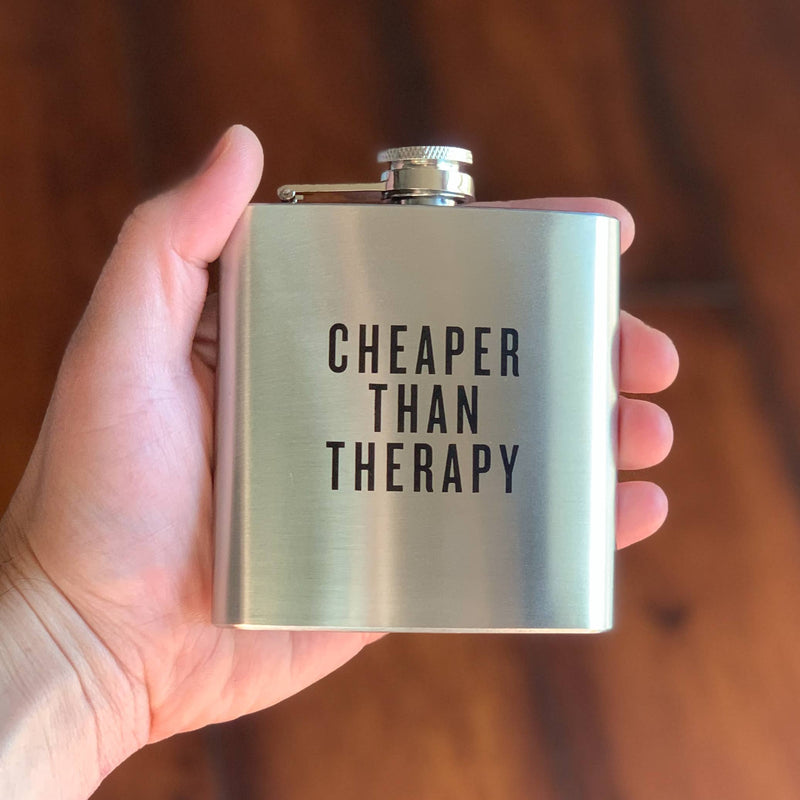 Cheaper Than Therapy Flask Gifts For Guys + Drinkers + Booze Lovers