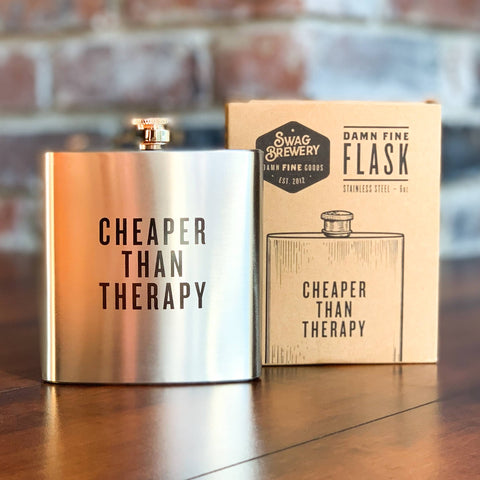 Cheaper Than Therapy Flask + Gift Box