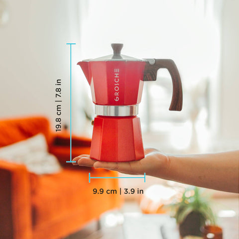 GROSCHE MILANO 6-Cup Stovetop Espresso Maker - Red Moka Pot Dimensions