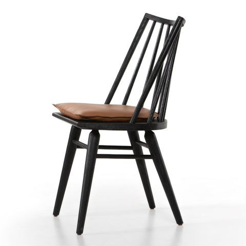 Lewis Windsor Chair, Black Oak + Whiskey Saddle Cushion