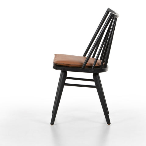 Lewis Windsor Chair, Black Oak + Whiskey Saddle Cushion