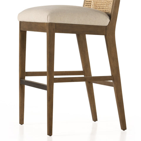 Antonia Cane Armless Bar Chair, Toasted Parawood/Savile Flax