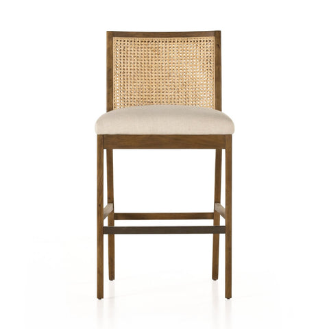 Antonia Cane Armless Bar Chair, Toasted Parawood/Savile Flax