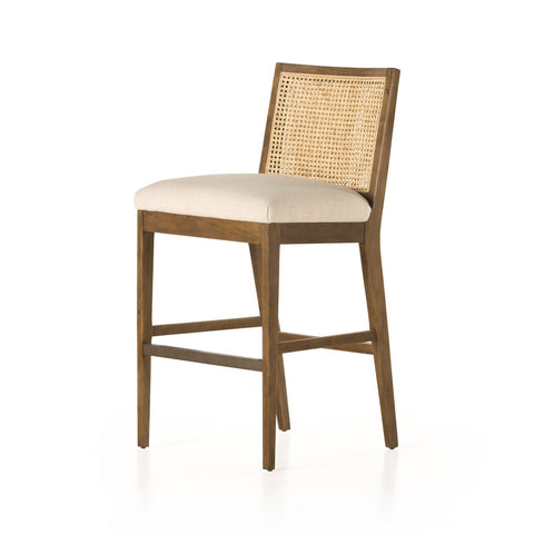 Antonia Cane Armless Bar Chair, Toasted Parawood/Savile Flax
