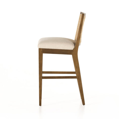 Antonia Cane Armless Bar Chair, Toasted Parawood/Savile Flax