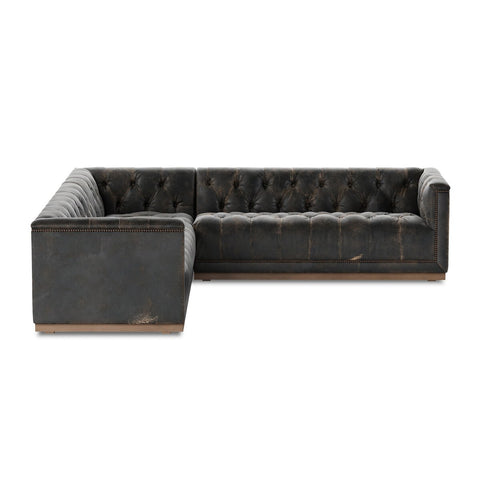 Maxx Leather 3-Piece Sectional, Destroyed Black