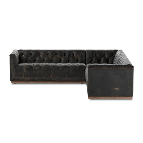 Maxx Leather 3-Piece Sectional, Destroyed Black