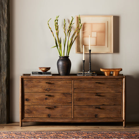 low dresser Jackson 7-Drawer Upstate Amish Furniture Made of solid American Alder and Black Walnut hardwood veneer Craftsman Mission 7-Drawer Low Dresser