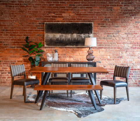 Maya Dining Chair Black Leather + Striped Fabric