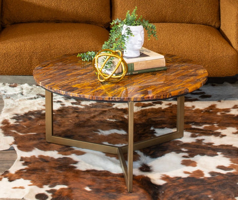 Calico 36" Coffee Table in Tiger Eye with Iron Base