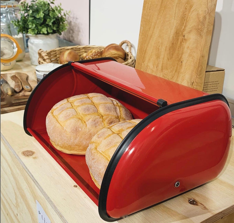 PLINT Retro Mid Century Modern Style Red Metal Bread Box