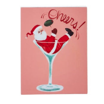 Cheers! Santa in Martin Glass Retro Style Holiday Cocktails Wall Decor