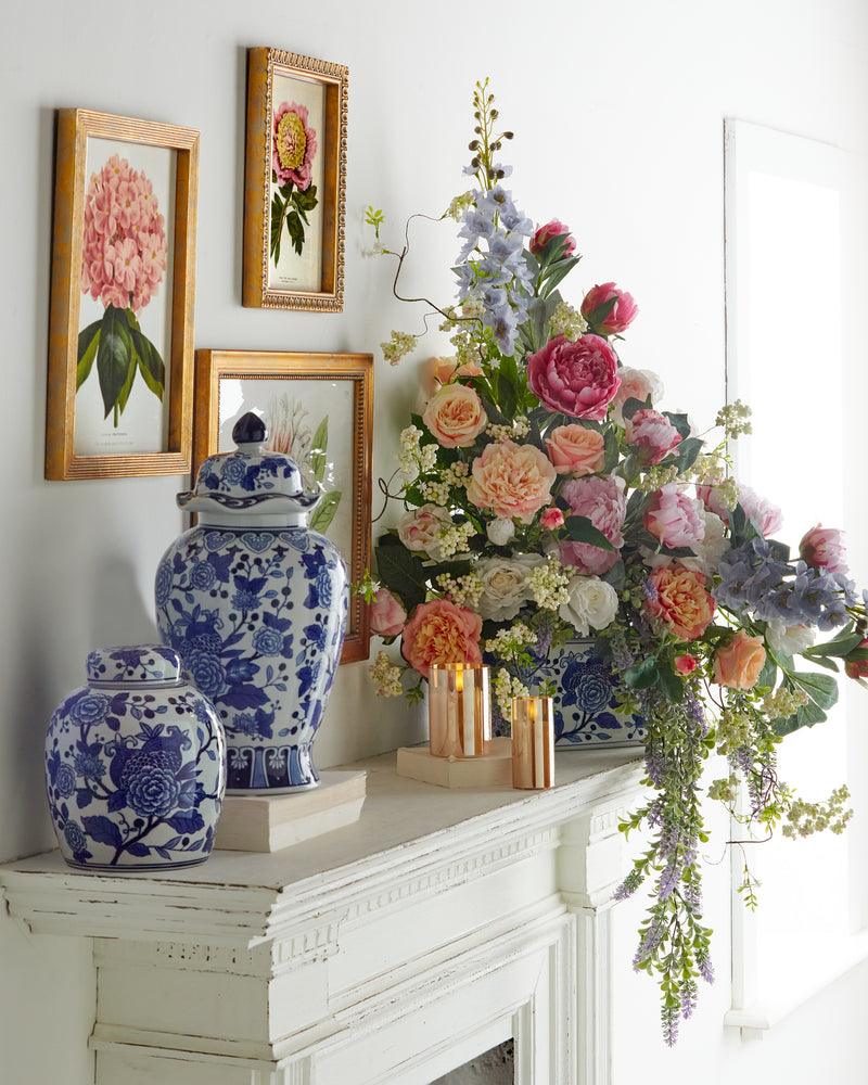 Blue + White Porcelain Ginger Jar Spring Mantelscape Decoration Inspiration Inspo