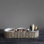 Apollo Woven Seagrass Ceramic Bowl Caddy Dip Set Appetizer Bowls