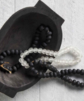 Black Glass Beads On Jute String in Dough Bowl Decor