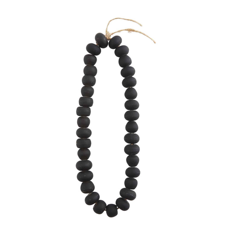 Black Glass Beads On Jute String Decorative