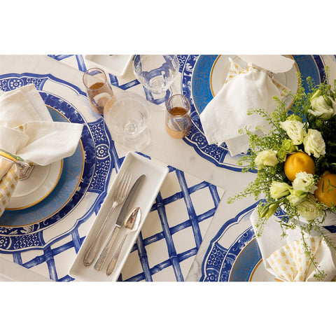 Elegant Summer Dinner Tablescape Inspiration Blue + White + Yellow