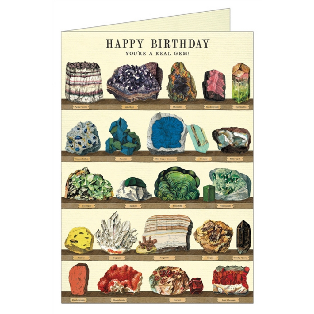 You're A Real Gem! Cavallini Mineralogie Greeting Card Vintage Geology Crystals Quartz Minerals