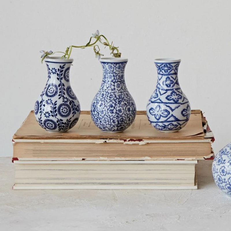 Zoe Blue & White Stoneware Bud Vase