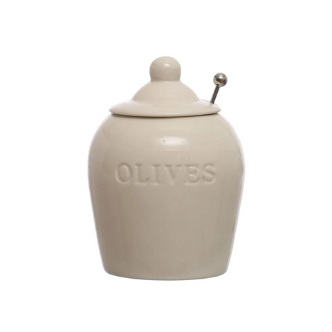 Coronado Stoneware Olive Jar w/ Slotted Spoon