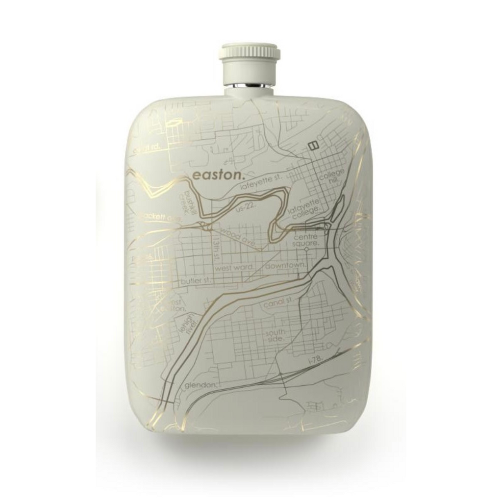 Easton Map Pocket Flask, Matte White Drink Local