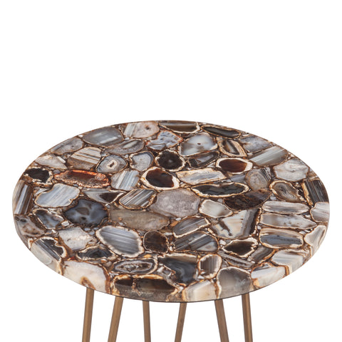 Calico 17" Side Table in Stone Agate with Iron Base