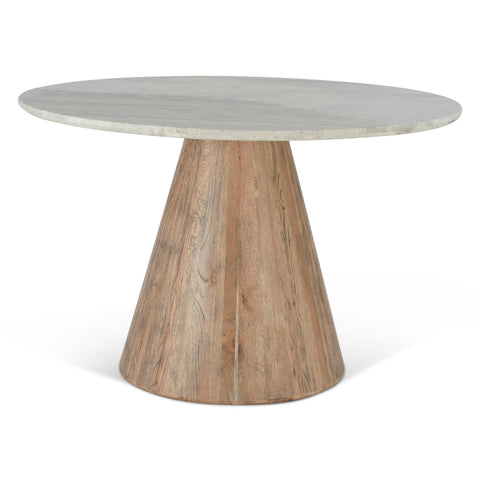 Vista 48" Round Dining with White Travertine and Light Oak Base