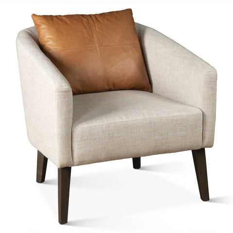 Beige Linen Armchair + Classic Style + Transitional Design + Leather Pillow + Dark Legs