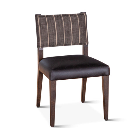 Maya Dining Chair Black Leather + Striped Fabric