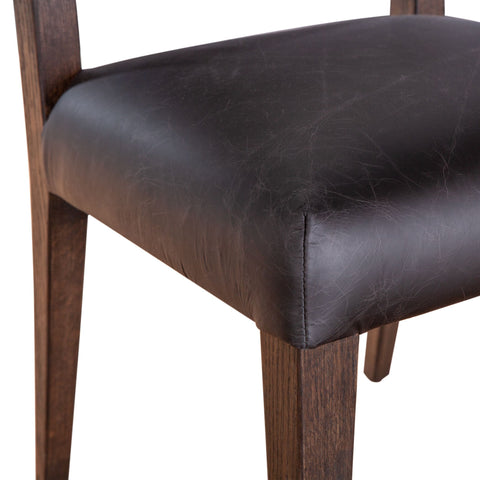 Maya Dining Chair Black Leather + Striped Fabric